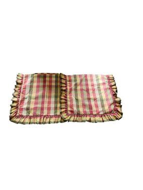 2 Country Curtains Summerton Moire Plaid Rose Ruffle Euro Pillow Shams Set